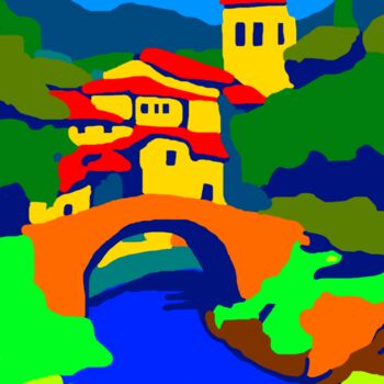 Arts numériques intitulée "Le village d'Honoré…" par Stephane Pruvot, Œuvre d'art originale, Peinture numérique