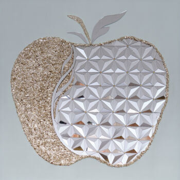Sculpture intitulée ""Apple. Apple Eclip…" par Mirrors By Seli, Œuvre d'art originale, Verre Monté sur Châssis en bois