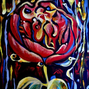 Malerei mit dem Titel "Rose and Birds" von Alexey Solodov, Original-Kunstwerk, Acryl