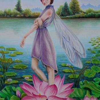 图画 标题为“Lotus Fairy” 由Taha Mansour, 原创艺术品, 铅笔
