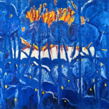 Schilderij getiteld "park lit" door Bibiana Ulanosky, Origineel Kunstwerk, Olie Gemonteerd op Frame voor houten brancard