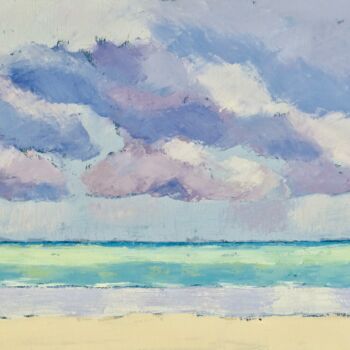 Painting titled "La mer à Trouville 2" by Bénédicte Basili, Original Artwork, Oil Mounted on Wood Stretcher frame