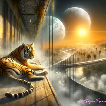 Arts numériques intitulée "repos du tigre cosm…" par Francoise Chopin, Œuvre d'art originale, Image générée par l'IA