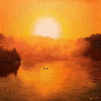 Peinture intitulée "Burning Pond" par Tomsi, Œuvre d'art originale, Huile Monté sur Châssis en bois