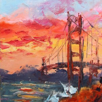 Painting titled "Golden Gate San Fra…" by Dr. Barmely, Original Artwork, Oil Mounted on Cardboard