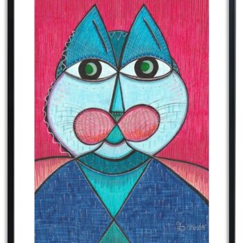 Pittura intitolato "Catman" da Ewa Dura, Opera d'arte originale, Pennarello