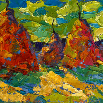 Painting titled "Haystacks in the fi…" by Oleksiy Ivanyuk, Original Artwork, Oil Mounted on Cardboard