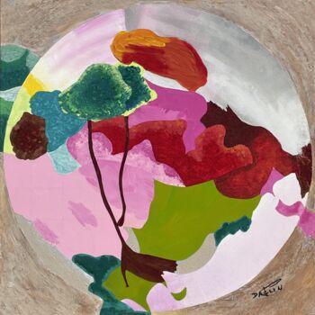 Painting titled "Arbres en fleurs" by Patrick Daclin, Original Artwork, Acrylic Mounted on Wood Stretcher frame