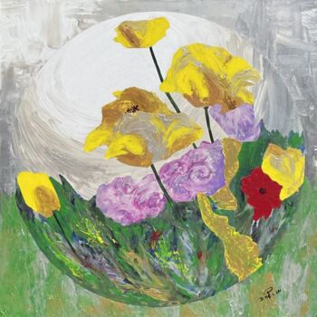 Ζωγραφική με τίτλο "Bouquet sauvage" από Patrick Daclin, Αυθεντικά έργα τέχνης, Ακρυλικό Τοποθετήθηκε στο Ξύλινο φορείο σκελ…