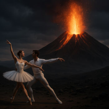 Digital Arts titled "Ballet on the Volca…" by Alberto Capitani, Original Artwork, AI generated image