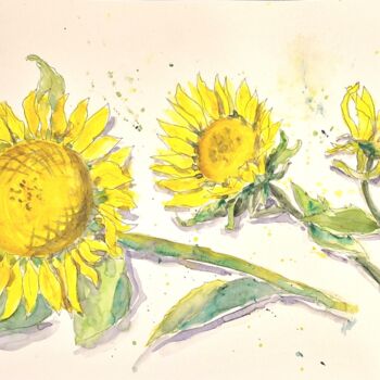 제목이 "Three sunflowers"인 미술작품 Olena Zhylenko로, 원작, 수채화