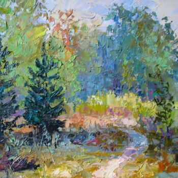 Malarstwo zatytułowany „Forest Glade” autorstwa Boris Serdyuk, Oryginalna praca, Olej Zamontowany na Drewniana rama noszy