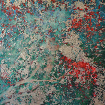 「Oxidized golden tre…」というタイトルの絵画 Karin Vermeerによって, オリジナルのアートワーク, オイル アルミニウムにマウント