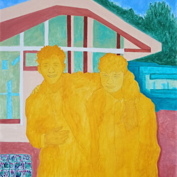 Peinture intitulée "AT THE BUS STOP" par Slava Dego, Œuvre d'art originale, Acrylique Monté sur Châssis en bois