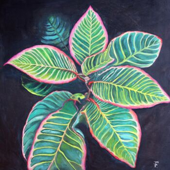 Painting titled "Pianta colorata." by Viktoriya Filipchenko, Original Artwork, Oil Mounted on Wood Stretcher frame