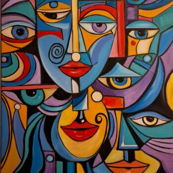 Ζωγραφική με τίτλο "Faces e olhos" από Olena Blinnikova, Αυθεντικά έργα τέχνης, Λάδι Τοποθετήθηκε στο Ξύλινο φορείο σκελετό