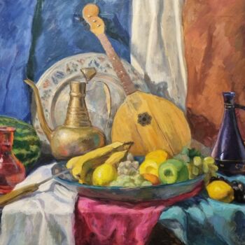 Painting titled "Song of the East" by Juven Salamander, Original Artwork, Oil Mounted on Wood Stretcher frame