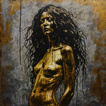 Malerei mit dem Titel "The girl with a Gol…" von Jan Keteleer, Original-Kunstwerk, Digitale Malerei Auf Holzplatte montiert