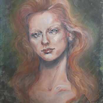 Painting titled "Portrait. Girl. Sen…" by Allen Light, Original Artwork, Oil Mounted on Wood Panel