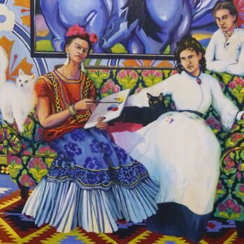 Ζωγραφική με τίτλο "Frida Kahlo, Berthe…" από Beate Blankenhorn, Αυθεντικά έργα τέχνης, Τέμπερα Τοποθετήθηκε στο Ξύλινο φορε…