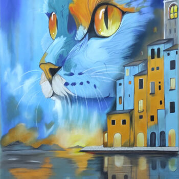 Dessin intitulée "Lueur Féline" par Isabelle Riffaud, Œuvre d'art originale, Pastel Monté sur Verre