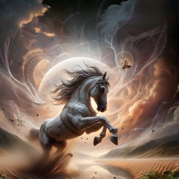 Arts numériques intitulée "cheval cosmique 1" par Francoise Chopin, Œuvre d'art originale, Image générée par l'IA