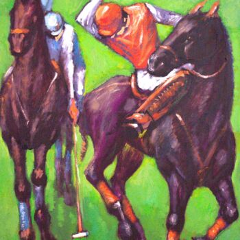 Painting titled "Polo the Game" by Rumen Sazdov, Original Artwork, Oil Mounted on Wood Stretcher frame