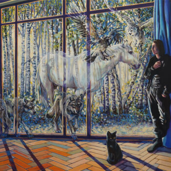 绘画 标题为“Animal Spirits” 由Beate Blankenhorn, 原创艺术品, 彩画 安装在木质担架架上