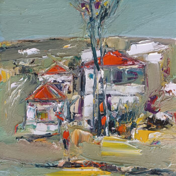 Malerei mit dem Titel "Village of Red Roofs" von Vlas Ayvazyan, Original-Kunstwerk, Öl Auf Keilrahmen aus Holz montiert