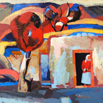 Peinture intitulée "The Woman in Red" par Davit Arstamyan, Œuvre d'art originale, Huile Monté sur Châssis en bois