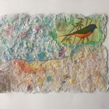 Collages intitulée "oiseau bonheur" par Claire Ozila, Œuvre d'art originale, Pastel