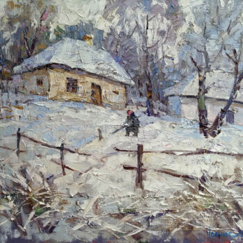 Ζωγραφική με τίτλο "It snowed" από Oleksiy Ivanyuk, Αυθεντικά έργα τέχνης, Λάδι Τοποθετήθηκε στο Ξύλινο φορείο σκελετό