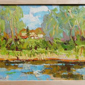 Painting titled "Above the pond" by Oleksiy Ivanyuk, Original Artwork, Oil Mounted on Wood Stretcher frame