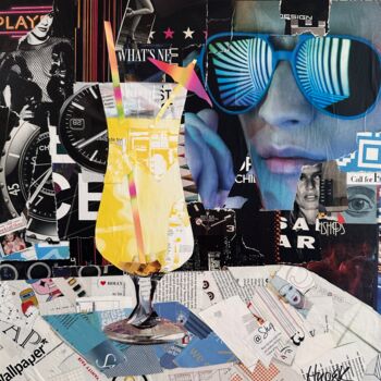 Collages titled "Cocktail Hour" by Jim Hudek James Hudek, Original Artwork, Collages Mounted on Wood Panel