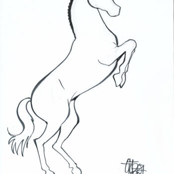 Dessin intitulée "Steigendes Pferd in…" par Götz Wiedenroth, Œuvre d'art originale, Aquarelle