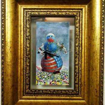 Painting titled "Banksy War" by Kyrylo Bondarenko, Original Artwork, Oil Mounted on Plexiglass