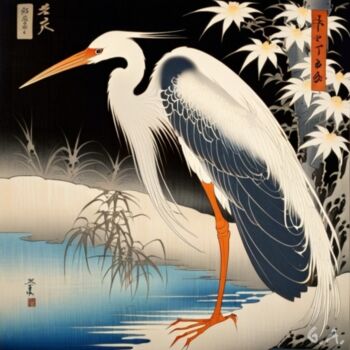 Digital Arts titled "| Heron's Grace Uki…" by Gaboriau Gérald, Original Artwork, Digital Painting