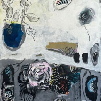 제목이 ""Vase bleu"!"인 미술작품 Johanne Proulx로, 원작, 아크릴 나무 들것 프레임에 장착됨