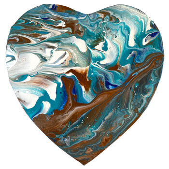Peinture intitulée "COEUR BLEU/MARRON (…" par Isalan, Œuvre d'art originale, Acrylique Monté sur Châssis en bois