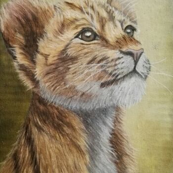 Painting titled "Portrait de lioncea…" by Steivan Loundou, Original Artwork, Oil Mounted on Cardboard