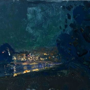 Painting titled "night lights" by Georgy B, Original Artwork, Acrylic Mounted on Wood Stretcher frame