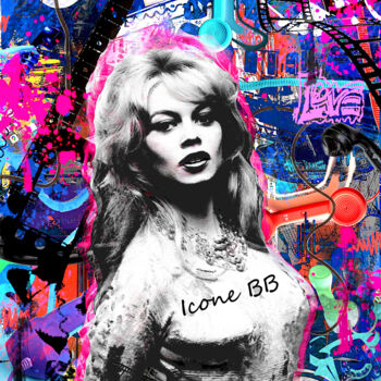 Arts numériques intitulée "pop art célébrité 10" par Yank, Œuvre d'art originale, Collage numérique Monté sur Châssis en bois