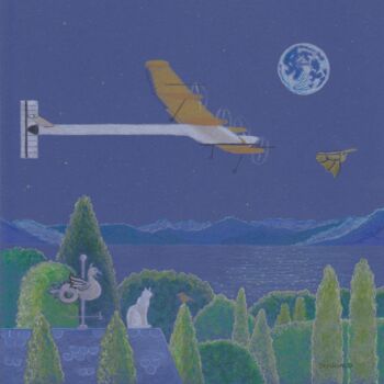 Σχέδιο με τίτλο "Solar Impulse (En p…" από Catherine Janniaud, Αυθεντικά έργα τέχνης, Μολύβι Τοποθετήθηκε στο Χαρτόνι