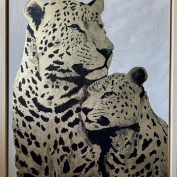 Painting titled "The leopards" by Alla Ai, Original Artwork, Acrylic Mounted on Wood Stretcher frame