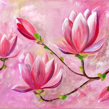 Peinture intitulée "Magnolia Bloom Acry…" par Luba Kholov, Œuvre d'art originale, Acrylique