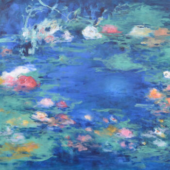 「Quiet Blue Pond」というタイトルの絵画 Misako Chidaによって, オリジナルのアートワーク, アクリル