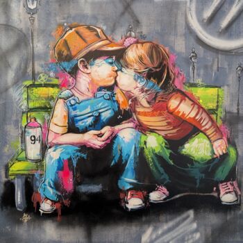 "Les petits amoureux…" başlıklı Tablo Sufyr tarafından, Orijinal sanat, Akrilik Ahşap Sedye çerçevesi üzerine monte edilmiş