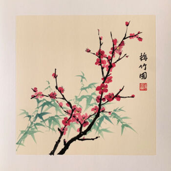 绘画 标题为“Plum Blossoms Bambo…” 由Xinyi Xu, 原创艺术品, 墨 安装在其他刚性面板上