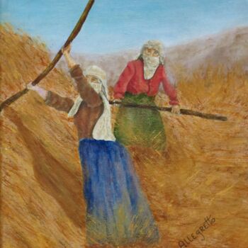 Painting titled "WHEAT HARVEST IN UM…" by Allegretto, Original Artwork, Acrylic Mounted on Wood Stretcher frame