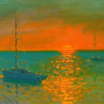 Ζωγραφική με τίτλο "Sunset 03" από Dmitry Oleyn, Αυθεντικά έργα τέχνης, Λάδι Τοποθετήθηκε στο Χαρτόνι